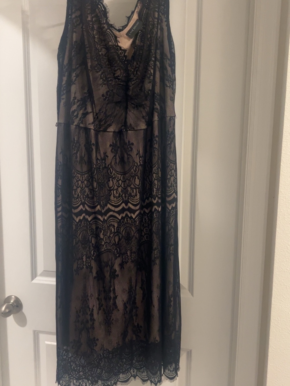 Lane Bryant Black Lace Overlay with Nude Slip Midi Dress